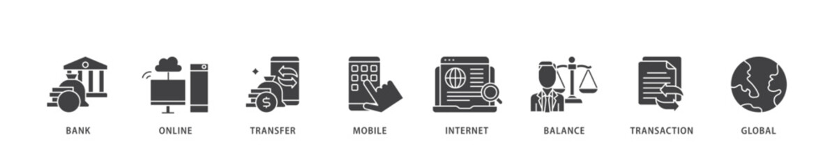 Poster - Online banking icon infographic illustration concept with icon of account, online payment, transfer funds, mobile banking, internet banking, balance check icon live stroke and easy to edit 