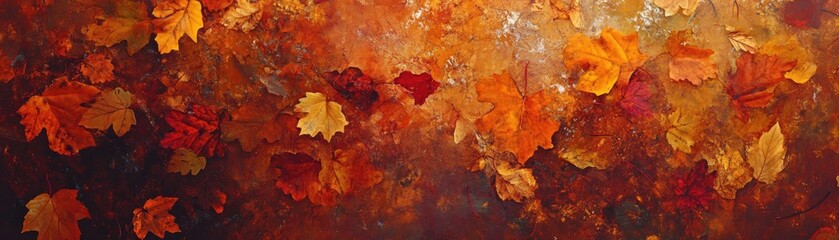 Aufkleber - A vibrant autumn scene showcasing fallen leaves in varying shades of orange and red, evoking the beauty of the season.
