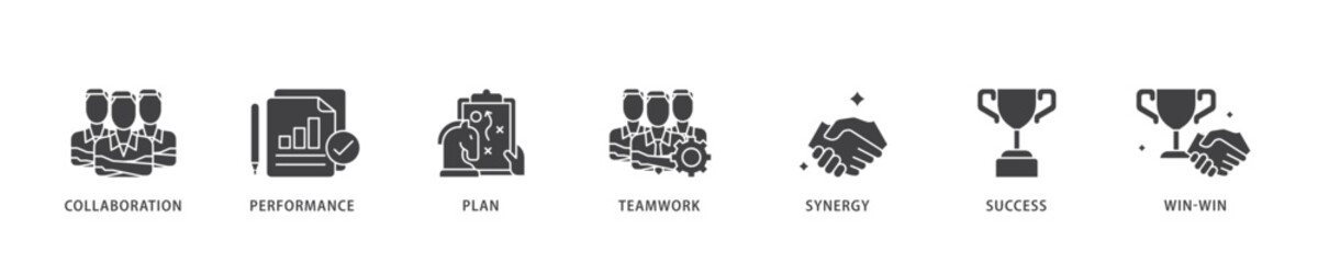 Poster - Partnership icon infographic illustration concept with icon of collaboration, performance, plan, teamwork, synergy, success and win win solution icon live stroke and easy to edit 