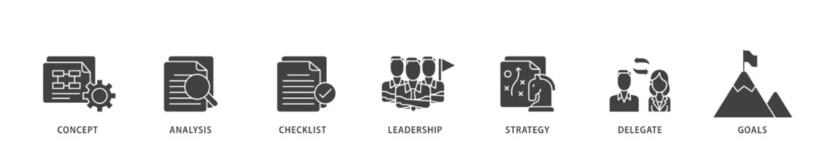 Aufkleber - Planning icon infographic illustration concept with icon of concept, analysis, checklist, leadership, strategy, delegate and goals icon live stroke and easy to edit 