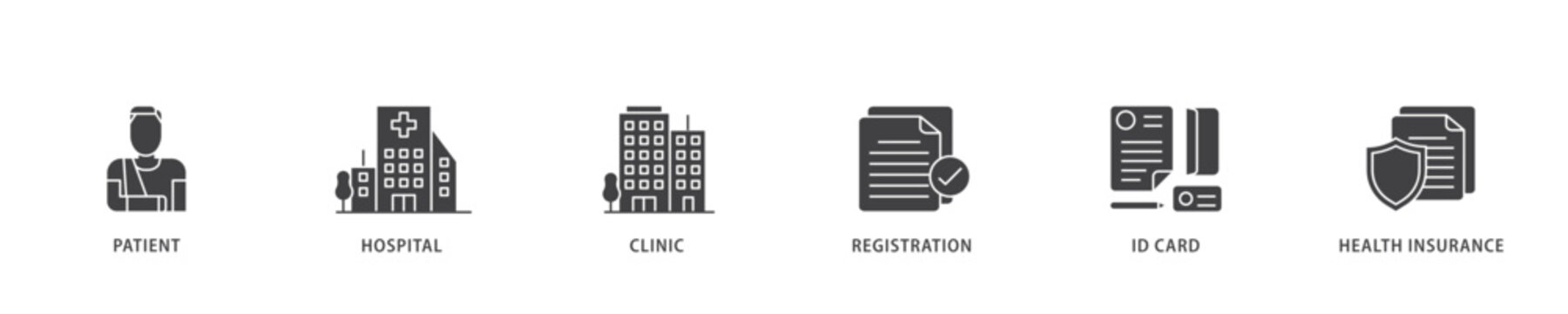 Patient registration icon infographic illustration concept with icon of registration, health insurance,  id card, clinic, hospital, patient icon live stroke and easy to edit 