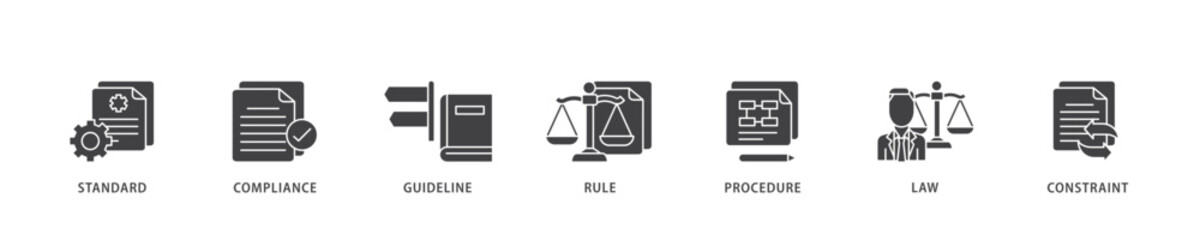 Poster - Regulation icon infographic illustration concept with icon of standard, compliance, guideline, rule, procedure, law and constraint icon live stroke and easy to edit 