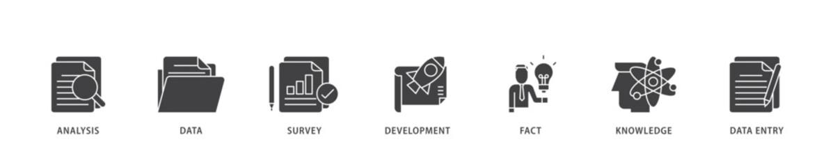 Poster - Research icon infographic illustration concept with icon of analysis, data, survey, development, fact, knowledge and data entry icon live stroke and easy to edit 