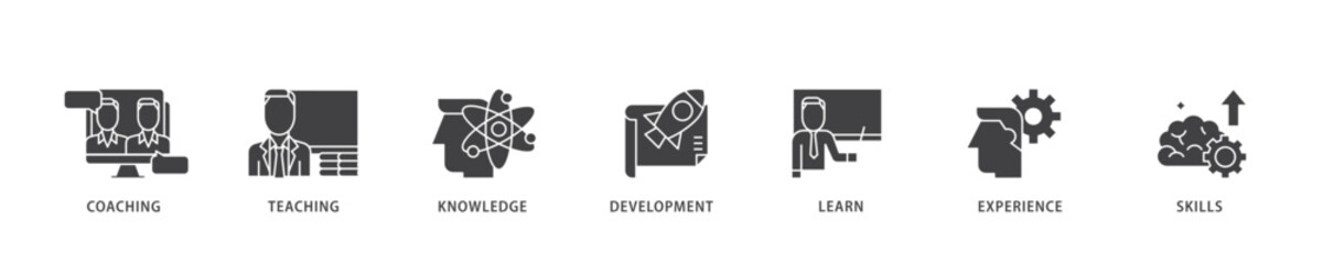 Poster - Training and development icon infographic illustration concept with icon of trainer, professional development, supervisory, trainee, instructor, coaching  icon live stroke and easy to edit 