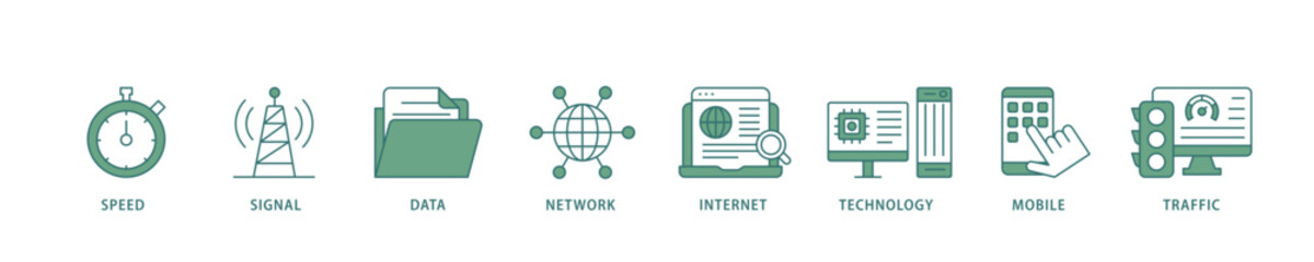 Poster - 5G icon infographic illustration concept with icon of speed, signal, data, network, internet, technology, mobile and traffic icon live stroke and easy to edit 