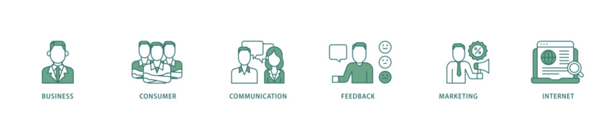 Poster - B2C icon infographic illustration concept with icon of  business, consumer, communications, feedback, marketing, and internet  icon live stroke and easy to edit 