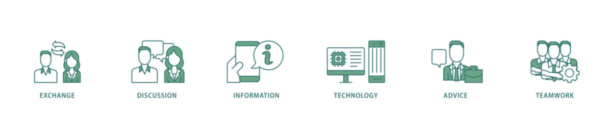 Poster - Communication icon infographic illustration concept with icon of exchange, discussion, information, technology, advice, and teamwork icon live stroke and easy to edit 