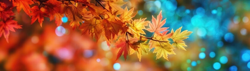 Aufkleber - Vibrant autumn leaves in shades of orange and yellow, creating a stunning natural backdrop with colorful bokeh effects.