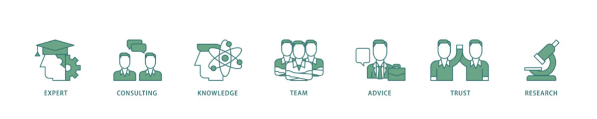 Poster - Expertise icon infographic illustration concept with icon of expert, consulting, knowledge, team, advice, trust, and research icon live stroke and easy to edit 