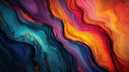 Poster - Vibrant abstract art with flowing colors, showcasing a blend of turquoise, orange, and deep purple in a mesmerizing design.