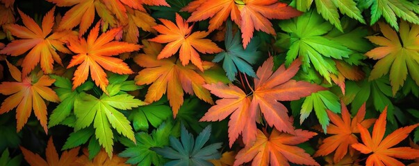 Aufkleber - Vibrant autumn leaves showcase a beautiful blend of orange, red, and green colors, creating a stunning natural backdrop.