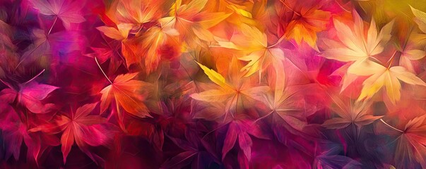 Poster - Vibrant autumn leaves in hues of orange, red, and yellow create a beautiful, colorful background for any design project.
