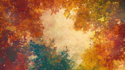 Poster - Vibrant autumn foliage creates a stunning canopy of colorful leaves, set against a soft, textured background that evokes warmth.