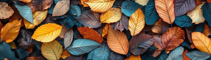 Poster - Vibrant autumn leaves in shades of orange, brown, and green create a stunning natural carpet on the forest floor.