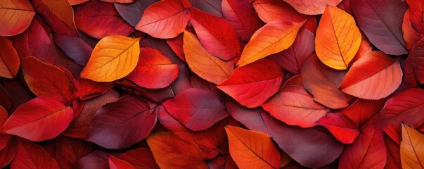 Aufkleber - Vibrant autumn leaves in shades of red and orange create a warm and colorful background, perfect for seasonal designs and projects.