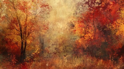 Aufkleber - A serene autumn landscape featuring vibrant red and orange foliage, evoking a peaceful and tranquil atmosphere.