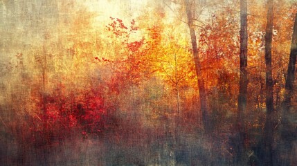 Aufkleber - A serene autumn landscape featuring vibrant foliage and soft light, creating a dreamlike atmosphere in nature's embrace.