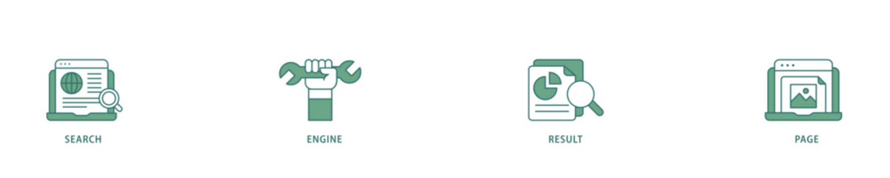 SERP icon infographic illustration concept with icon of web search, computer, search engine, mobile search, page result, and statistics graph icon live stroke and easy to edit 