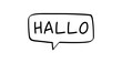 © cartoon-IT - Hallo in Sprechblase, deutsches Wort in schwarz in schwarzer Blase isoliert auf weißem Hintergrund, Konzept, Vektor Illustration