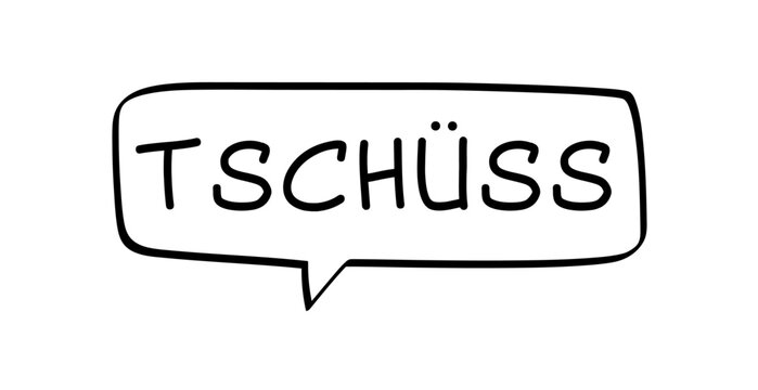 Tschüss in Sprechblase, deutsches Wort in schwarz in schwarzer Blase isoliert auf weißem Hintergrund, Konzept, Vektor Illustration