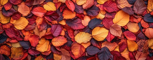 Aufkleber - A vibrant collection of colorful autumn leaves covering the ground, showcasing various shades of red, orange, and yellow.