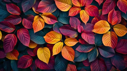 Poster - A vibrant collection of colorful leaves showcasing rich hues of red, orange, and yellow, perfect for nature-inspired designs.