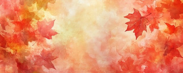 Aufkleber - Beautiful watercolor background featuring vibrant red maple leaves, perfect for autumn-themed designs and creative projects.