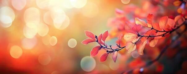 Poster - A vibrant, blurred background featuring colorful leaves and bokeh lights, perfect for seasonal or nature-themed projects.