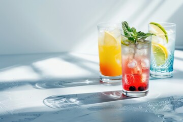 summer cocktails on a concrete surface and a white background