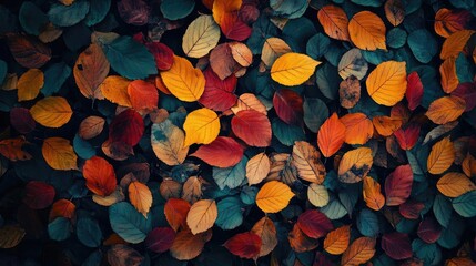 Aufkleber - A vibrant collection of autumn leaves in various colors, creating a beautiful natural tapestry on the ground.