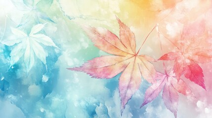 Poster - A vibrant watercolor background featuring delicate leaves in soft pastel hues, perfect for seasonal or nature-themed projects.
