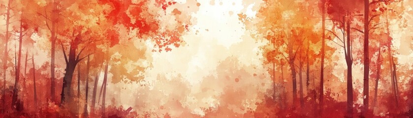 Poster - A serene autumn forest scene featuring vibrant orange and red leaves, creating a tranquil and magical atmosphere.