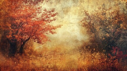 Poster - Beautiful autumn scene with vibrant foliage and soft light creating a serene atmosphere in nature.