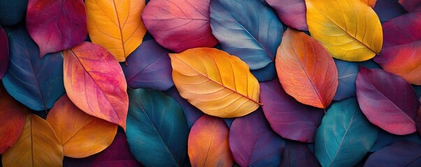 Aufkleber - A vibrant arrangement of colorful leaves showcasing various shades and textures, perfect for nature-themed projects or backgrounds.