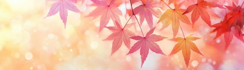 Poster - Vibrant autumn leaves with warm light create a serene and colorful background, perfect for nature-themed projects and designs.