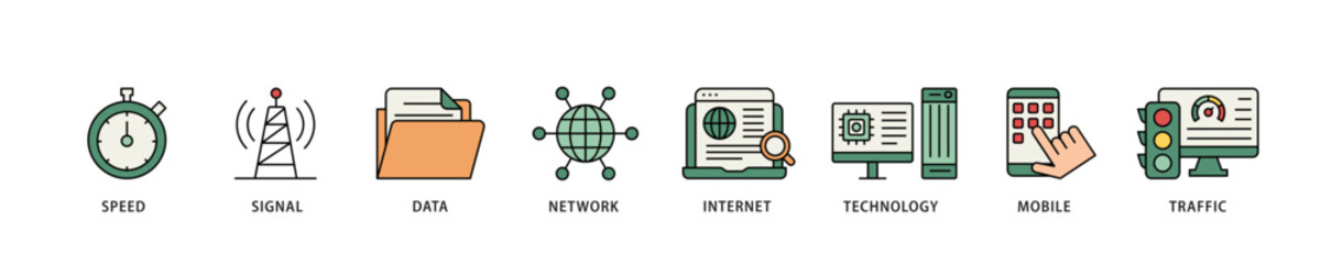 Poster - 5G icon infographic illustration concept with icon of speed, signal, data, network, internet, technology, mobile and traffic icon live stroke and easy to edit 