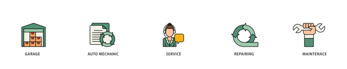 Poster - Car servicing icon infographic illustration concept with icon of repairing, maintenace, service, auto mechanic, garage icon live stroke and easy to edit 