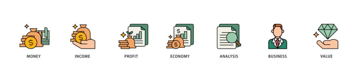 Poster - Cash flow icon infographic illustration concept with icon of money, income, profit, economy, analysis, business, and value icon live stroke and easy to edit 