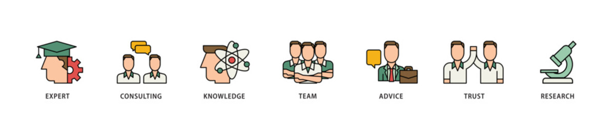 Poster - Expertise icon infographic illustration concept with icon of expert, consulting, knowledge, team, advice, trust, and research icon live stroke and easy to edit 