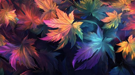 Poster - A vibrant composition of colorful leaves creating a striking visual display, perfect for seasonal themes and nature projects.