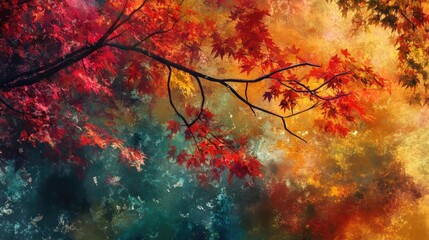 Poster - A vibrant autumn scene featuring colorful leaves against a blurred background, capturing the essence of fall's beauty.