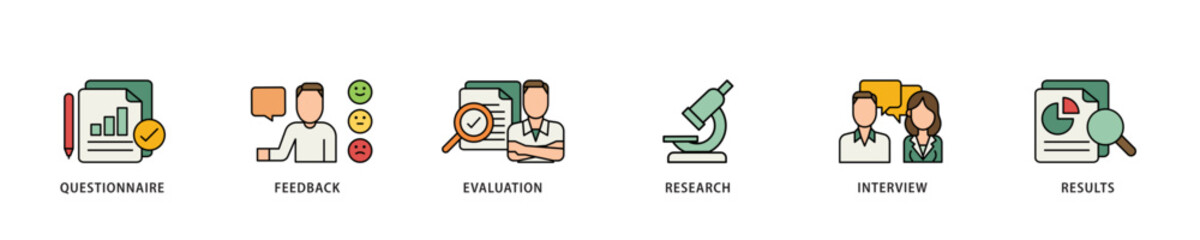 Poster - Survey icon infographic illustration concept with icon of evaluation, research, interview and result icon live stroke and easy to edit 