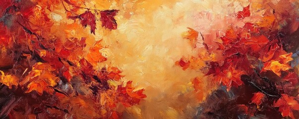 Poster - Vibrant autumn foliage in vivid shades of orange and red, creating a warm and inviting atmosphere for seasonal decor.