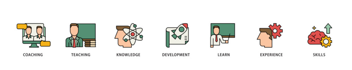 Poster - Training and development icon infographic illustration concept with icon of trainer, professional development, supervisory, trainee, instructor, coaching  icon live stroke and easy to edit 