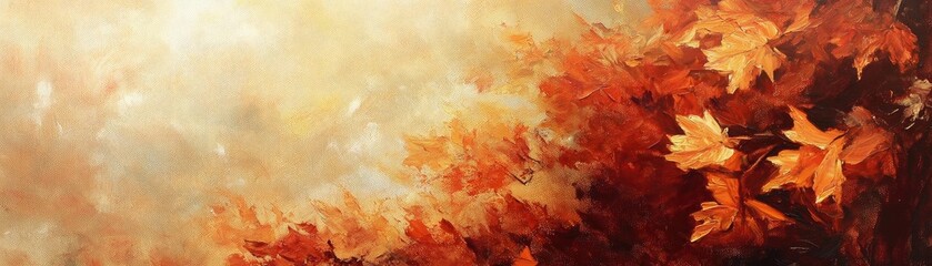 Poster - A beautiful autumn landscape featuring vibrant red and orange leaves against a soft, golden background.