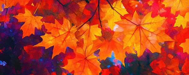 Aufkleber - Vibrant autumn leaves display stunning shades of orange and red, capturing the beauty of the fall season in colorful detail.