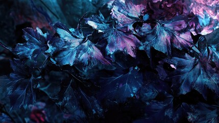 Poster - Vibrant abstract leaves in mesmerizing shades of blue and purple, creating a stunning visual effect and captivating design element.