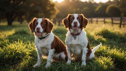 Wall Mural - stock photography brittany spaniels in a beautiful farm