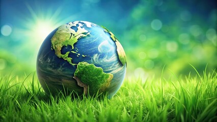 Green planet earth covered in lush green grass showcasing ecology and environmental conservation, green, planet