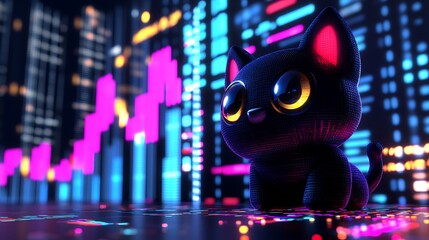 Poster - A Black Cat Rendered in a Futuristic Neon Cityscape